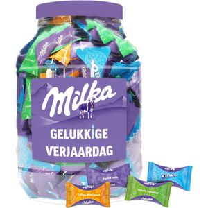 Milka Moments chocolademix ""Gelukkige Verjaardag"" - chocolade verjaardagscadeau - chocolade met hazelnoot, Alpenmelkchocolade, Oreo en toffee - 1000g
