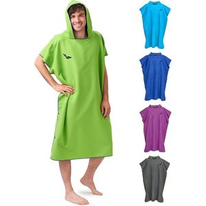 Badponcho van microvezel, voor dames en heren, compact en zeer licht; surfponcho, verhuishulp, handdoek en omkleedhulp op het strand, groen, l