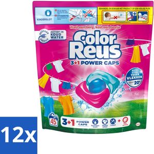 12 x Color Reus - 3+1 Power Caps - Gekleurde Was - 45 Wasbeurten - Wascaps - Kleurwas - Wasmiddel Capsules - Vlekkenverwijderaar - Kleurbescherming