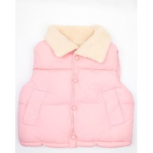 Bodywarmer Bubblegum - roze - teddystof - gewatteerd - Maat 6-7 jaar - sportief - meisjes - Minimalistisch - CLENE