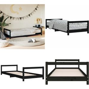 vidaXL Kinderbedframe 90x190 cm massief grenenhout zwart - Kinderbedframe - Kinderbedframes - Kinderbed - Peuterbed
