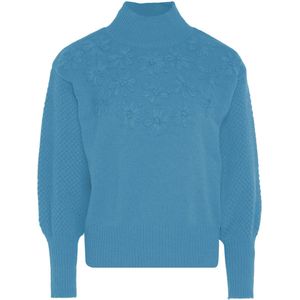 myMo - Trui - Turkoois - Met Bloemenborduursel - Dames