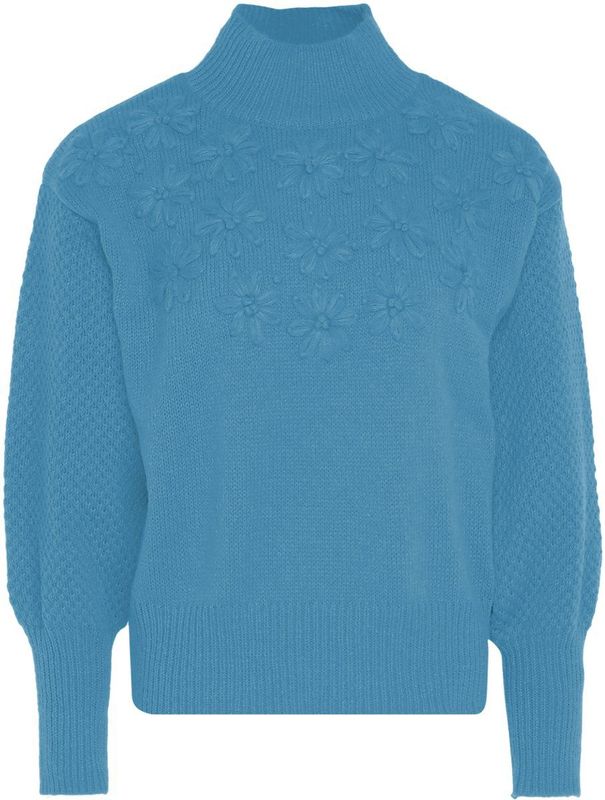 myMo - Trui - Turkoois - Met Bloemenborduursel - Dames