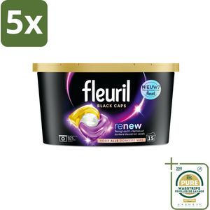 5 x Fleuril - Wasmiddel - Renew Black Caps - Zwarte Was - 15 wasbeurten - Grootverpakking - Zwarte Was - Donkere Was - Kleurherstel - Vezelverzorging - Wasmiddelcapsules
