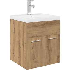 vidaXL - Wastafelkast - met - ingebouwde - wasbak - en - kraan - artisanaal - eiken
