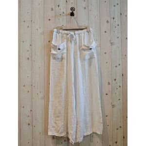 Boho Linnen broek met brede pijpen - steek zakken met een knop - zijzakken - kleur WIT- maat 42