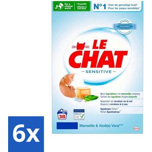 Le Chat Sensitive - Waspoeder - Witte en Gekleurde Was - Marseille & Aloë Vera - 38 Wasbeurten - Voordeelverpakking - 6 stuks