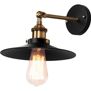 Retro Hoexs - Wandlamp - Vintage Lamp voor Binnen - Industriële Stijl met Hout en Metaal - E27 Fitting - Katrol Design