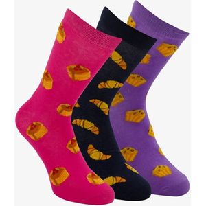 3 paar middellange dames sokken met print - Roze - Maat 35/38