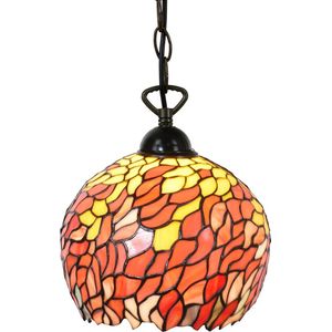 LumiLamp Hanglamp Tiffany Ø 24x170 cm Oranje Metaal Glas Rond Hanglamp Eettafel