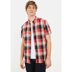 camel active - Geruit Kort Mouw Shirt - Rood - 100% Katoen