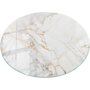 Tulup Tafelblad Glas - Elegant Geaderd Marmer Gehard Glas - 50 cm - Wit Glazen Tafelblad - Rond Tafelblad Glas - Glazen Tafelblad Geschikt voor de Keukentafel - Glasplaat Tafel