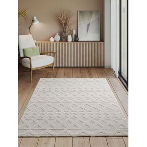 the carpet Everest -modern vloerkleed voor de woonkamer met hoog-diepeffect, 3D-effect, hoge pooldichtheid en aangenaam zacht, Panglao-design, Cream, 240 x 340 cm