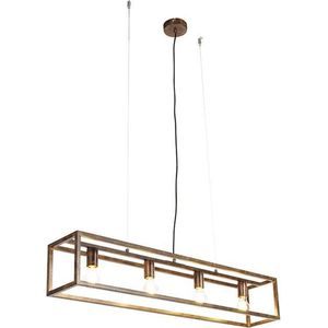 QAZQA cage - Industriele Hanglamp eettafel voor boven de eettafel | in eetkamer - 4 lichts - L 100 cm - Bruin - Industrieel - Woonkamer | Slaapkamer | Keuken