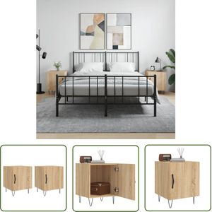 The Living Store Nachtkastjes 2 st 40x40x50 cm bewerkt hout sonoma eikenkleurig - Nachtkastjes - Salontafel - Houten Meubel - Bruine Meubels - Landelijke Woonstijl