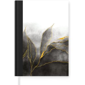 Notitieboek - Schrijfboek - Marmer print - Zwart - Goud - Luxe - Marmerlook - Notitieboekje klein - A5 formaat - Schrijfblok