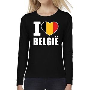 I love Belgie supporter t-shirt met lange mouwen / long sleeves voor dames - zwart - Belgie landen shirtjes - Belgische fan kleding dames M