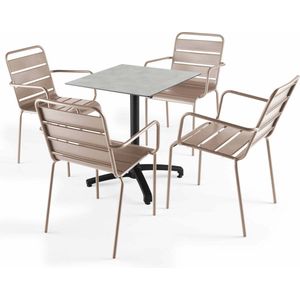 Oviala - 70x70 cm verstelbare tafel in lichtgrijs met 4 taupe stoelen