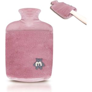 Warmwaterkruik 2,0 L met Deksel en Knuffelzachte Bonthoes - Lekvrij en Ideaal voor Pijnverlichting