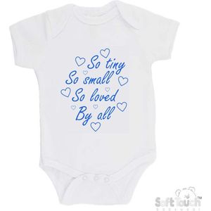 100% katoenen Romper ""So Tiny So small So loved By all"" Jongens Katoen Wit/blauw Maat 56/62