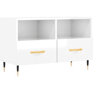 VidaXL TV-meubel 80x36x50 cm - Bewerkt Hout - Hoogglans Wit