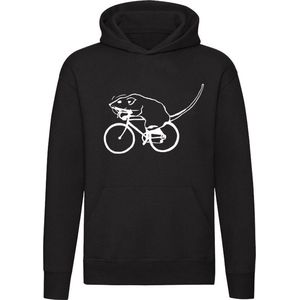Fietsende rat | Fiets | bike | dier | fietsen | knaagdier | Unisex | Trui | Sweater | Hoodie | Capuchon | Zwart