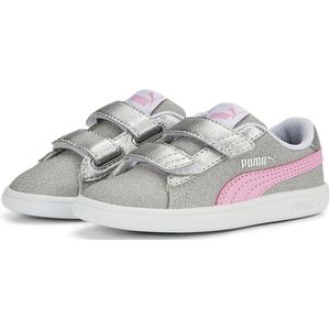 Puma Smash v2 Glitz GlamV PS Glitter kindermeisjesschoen sneaker klittenband zilver 367378 32