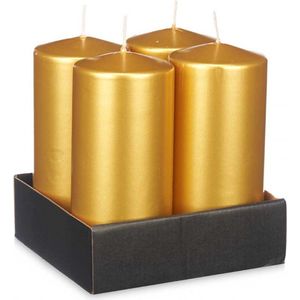 Gouden Kaarsen - Acorde Candles - Stompkaars - Cilinderkaars 20 x 9 cm - +/- 80 Branduren - Zeer Luxe Geurloze Kaarsen - Woondecoratie - Voordeel Set 4 Stuks