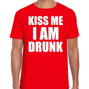 Fun t-shirt - kiss me I am drunk - rood - heren - Feest outfit / kleding / shirt S