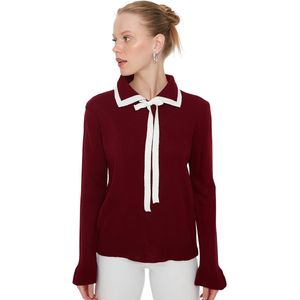 Trendyol Zwarte Kleurblok Lint/Strik Gedetailleerde Gebreide Trui Twoaw23Kz0039