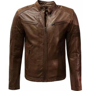 Leren heren jas met rechte rits Moderno Cognac - XS