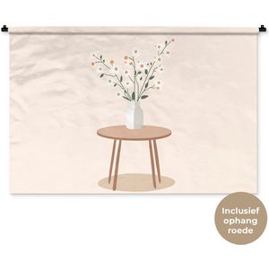 Wandkleed 120x80 cm - Wanddoek Vaas - Bloemen - Madeliefjes - Beige - Wandtapijt - Wandkleden