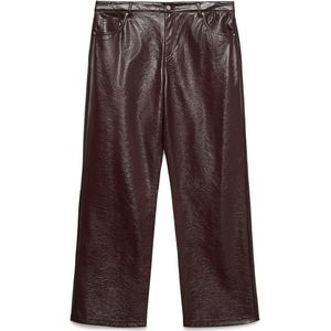 VERO MODA CURVE imitatieleren wide leg high waist coated broek donkerrood