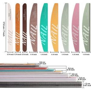 9-delige nagelvijlset, professionele nagelvijlen dubbelzijdig voor gelnagels, acrylnagels en natuurlijke nagels, nagelvijlbuffer voor vijlen, vormgeven, gladmaken, polijsten en glanzende nagels, voor thuis en in de salon
