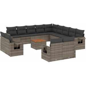 vidaXL - 14-delige - Loungeset - met - kussens - poly - rattan - grijs
