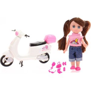 Johntoy Pop Lily Dolls - Scooter 15 Cm Wit/roze/bruin 10-delig