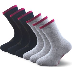 6 Paar meisjessokken met Glitters - Zwart/Grijs - Maat 23-26