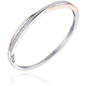 Gisser Jewels - Armband - Bangle gezet met Zirkonia - 5mm Breed - Maat 60 - Bi-color Roségoud Verguld Zilver 925