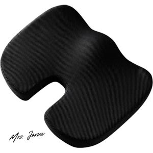 Mrs. Jones Premium Collection Orthopedisch Stuitbeenkussen - Comfortabel - Thermisch responsief - Wasbare mesh-hoes - Zwart