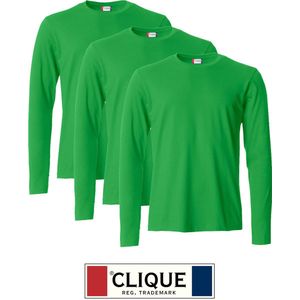 Clique 3 pack lichtgewicht T-shirt met lange mouwen Appel-groen maat XS