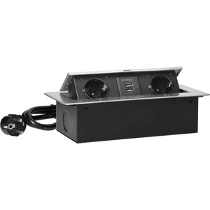 Design Light ""Kombibox"" -Stekkerdoos - 2 stopcontacten - USB-A en USB-C - Inbouw Stekkerblok met 3 meter kabel - Aluminium