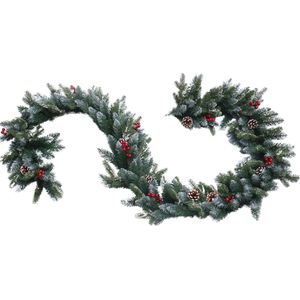 Premfy Luxe Guirlande - Kerstslinger met Dennenappels Rode besjes en licht Besneeuwde takken - Kerstversiering - Slinger - Kerstdecoratie - 270 cm - Dennentakken - Kunst Kerstslinger - Versiering - Slinger voor kerst - PVC & PE takjes - Deurkrans