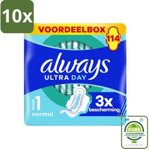 10 x Always - Maandverband - Normal - Met Vleugels - Maat 1 - 114 Maandverband - Grootverpakking - Maandverband - Maandverband Met Vleugels - Always Ultra - Always Normal - Maandverband Maat 1