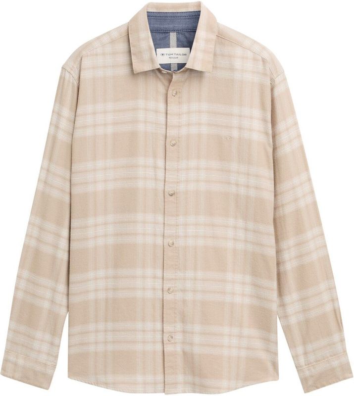 TOM TAILOR - Overhemd - Beige - Geruit - Lange Mouw