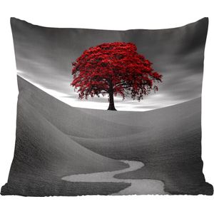Sierkussens - Kussentjes Woonkamer - 45x45 cm - Zwart-wit foto met een rode boom
