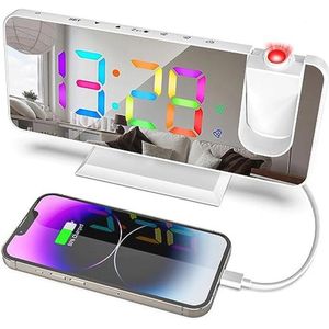 Digitale Projectie Wekker met RGB Spiegel LED Display en Dubbel Alarm voor Slaapkamer en Kantoor
