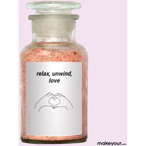 Badzout met Etiket: Relax, unwind, love - Origineel Valentijn Cadeau - makeyour.com - Premium Badzout - makeyour.com