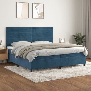 vidaXL Boxspring Fluweel Donkerblauw 200x200 cm Boxspringbed - Donkere Kleuren - Velvet Meubilair - Tweepersoons Bed - Slaapcomfort - Pocketed Spring Mattress