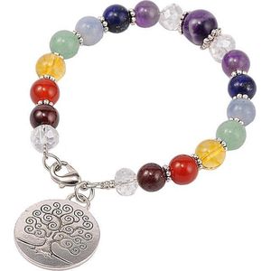 Edelstenen armband Gemstone Chakra - multi color - amethist - agaat - Lapis Lazuli - groene avonturier - granaat - bedel - levensboom - sieraden zakje - cadeau voor haar - kerst cadeau - Moederdag cadeau