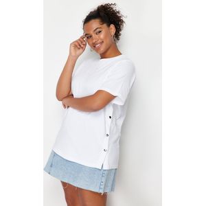 Trendyol Zwarte Boyfriend Fit Zij-Drukknopen Detail 100% Katoen Gebreid Plus Size T-Shirt Tbbss24Bf00000